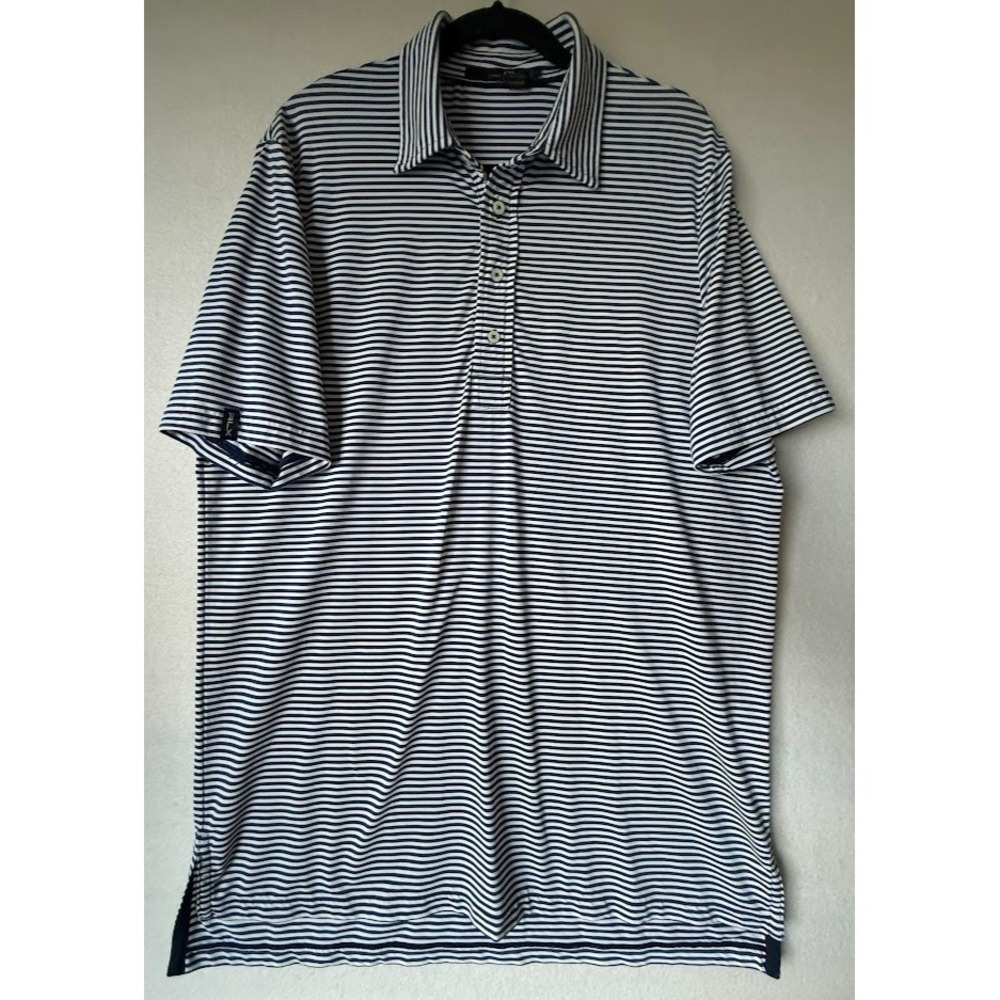 RLX‎ Ralph Lauren Polo Shirt Men Large Blue  Striped Short Sleeve Lightweight